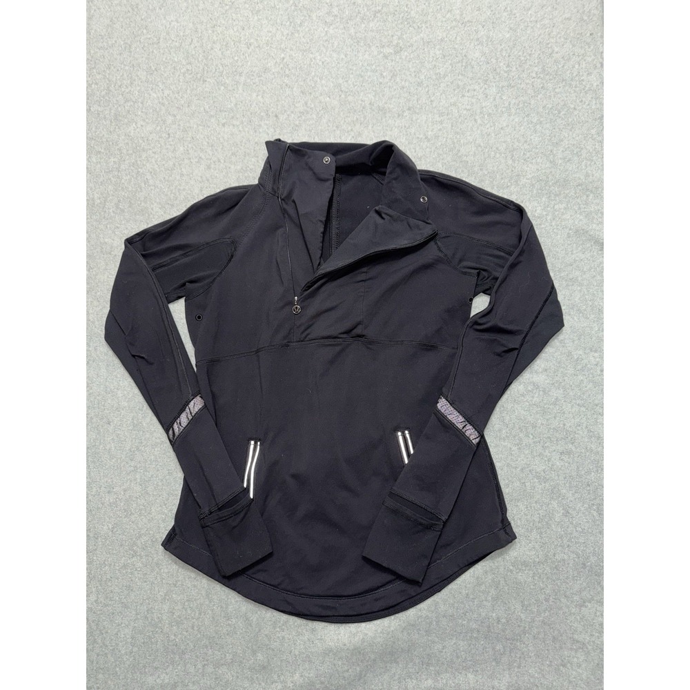 Lululemon Womens Run Reflect 1/2 Zip Pullover Black Stretch Jacket Size 10